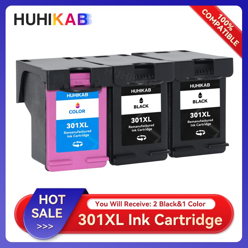 HUHIKAB 301XL Ink Cartridge For HP 301 XL Remanufactured Replacement Deskjet 1000 1010 1011 1012 1050 1051 1055 1056